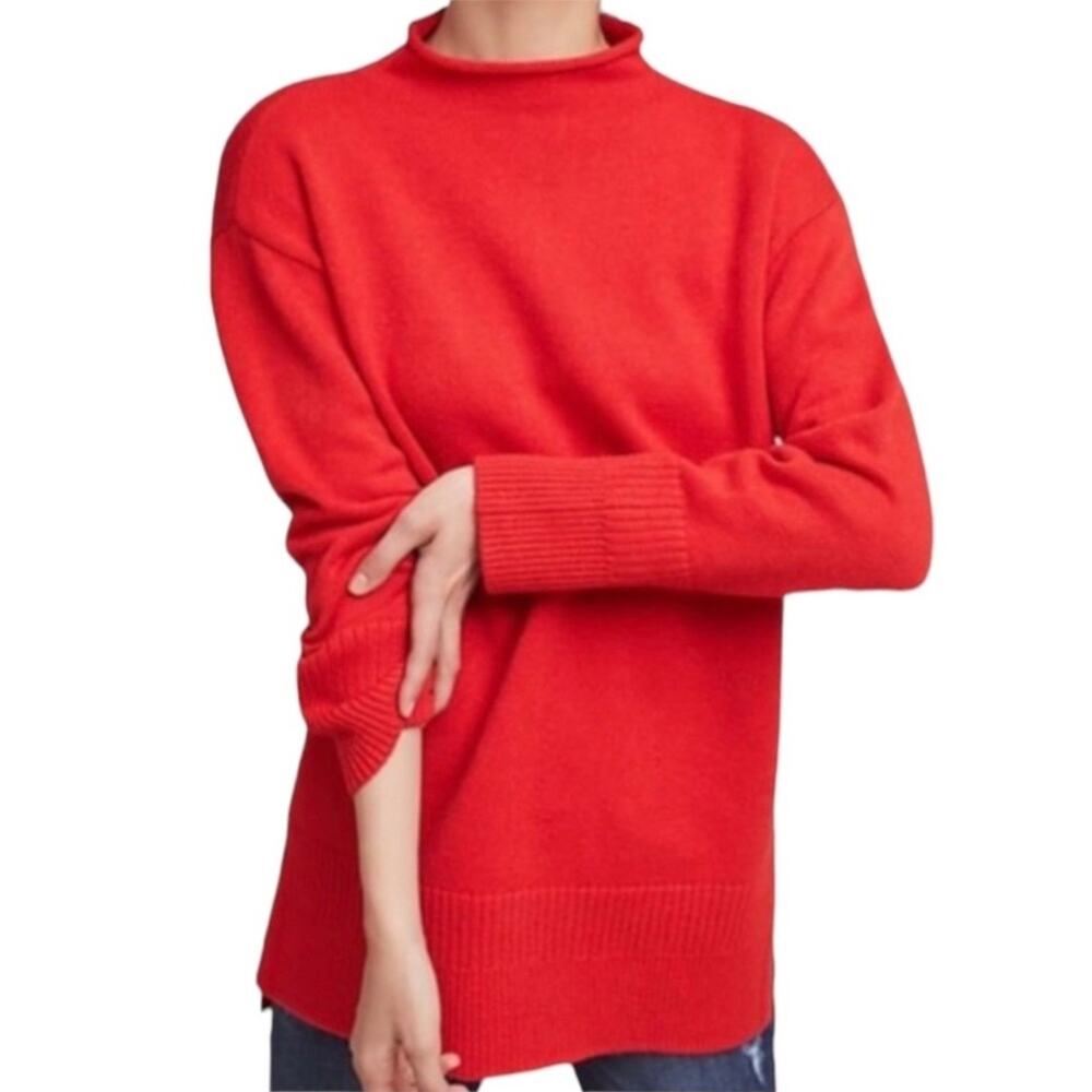 Anthropologie Moth Red Saskia Funnel Neck Oversized Knit Sweater Size Small